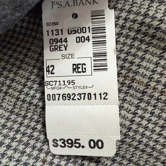 Jos A Bank Executive Blazer Gray Silk Wool 42R Houndstooth Windowpane $395 NWT - Picture 8 of 11